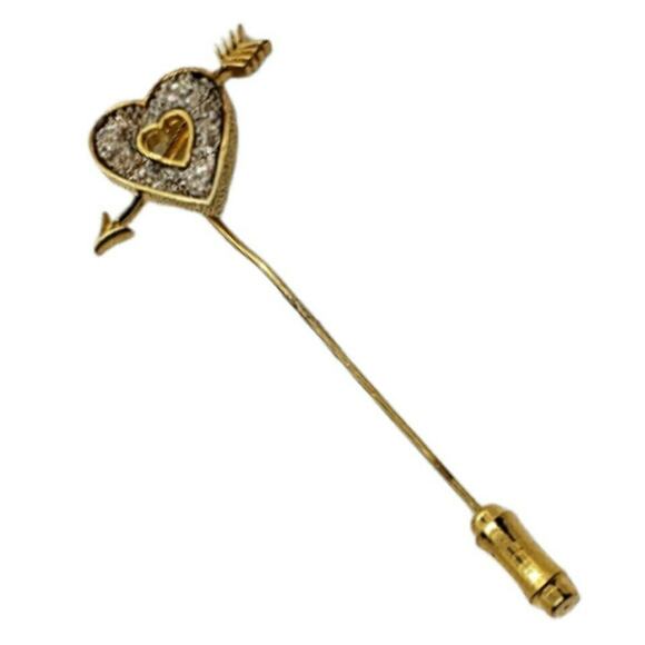 Franklin Mint Jewelry - Vintage Franklin Mint 1979 Lover's Heart 24 Kt Gold Over Silver Stick Pin Brooch